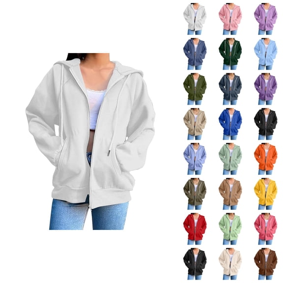 Womens Zip Up Hoodie 2026 Fall Winter Trendy Long Sleeve Plain Hoodie Sweatshirt Jacket Coat Outerwear with Pockets