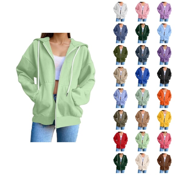 Womens Zip Up Hoodie 2026 Fall Winter Trendy Long Sleeve Plain Hoodie Sweatshirt Jacket Coat Outerwear with Pockets