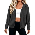 thumbnail image 1 of Womens Zip Up Hoodie Bomber Jacket Cable Textured Crop Sweatshirt Coat with Pockets Fall Outerwear, Dark Gray|Hooded XL, 1 of 8
