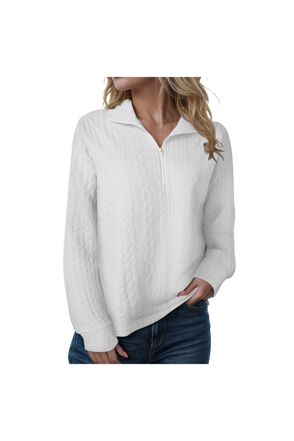 Womens Zip Up Hoodie Fall Soft Collared Long-sleeved Kimono Cold Shoulder Plain Leisure Cotton Tops Shirts(White,L)