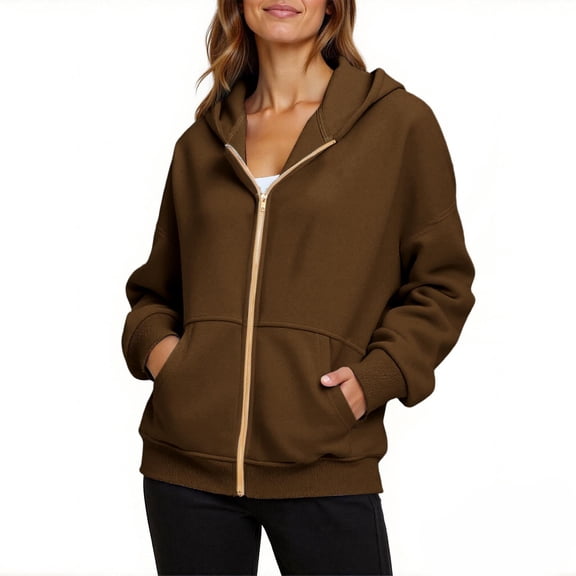 Womens Zip Up Hoodie Gold Zipper Oversized Fleece Sweatshirt Comfy Casual Jacket Fall Winter 2025 Fashion with Pocket