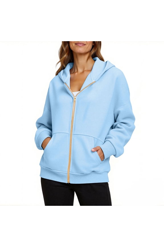 Womens Zip Up Hoodie Gold Zipper Oversized Fleece Sweatshirt Comfy Casual Jacket Fall Winter 2025 Fashion with Pocket