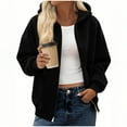 thumbnail image 1 of Womens Zip Up Hoodie Jacket with Pockets Flowers Textured Solid Color Hooded Cotton Sweatshirt Coats Fall Outwear (M, Black), 1 of 6