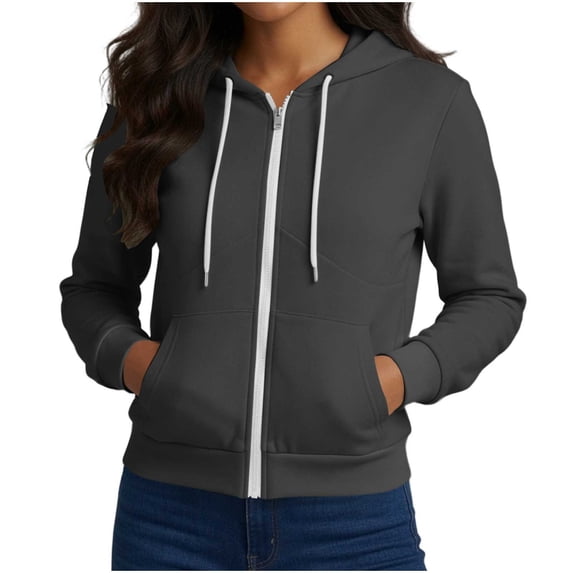 Womens Zip Up Hoodie Long Sleeve Lightweight Drawstring Sweatshirt Fall Winter Fashion Jacket with Pockets Gray M