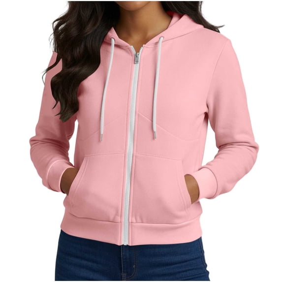 Womens Zip Up Hoodie Long Sleeve Lightweight Drawstring Sweatshirt Fall Winter Fashion Jacket with Pockets Pink S