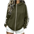 thumbnail image 1 of Womens Zip Up Hoodie Sweatshirt Side Stripe Long Sleeve Drawstring Athletic Oversized Pullover with Kangaroo Pocket Casual Sportswear, 1 of 9