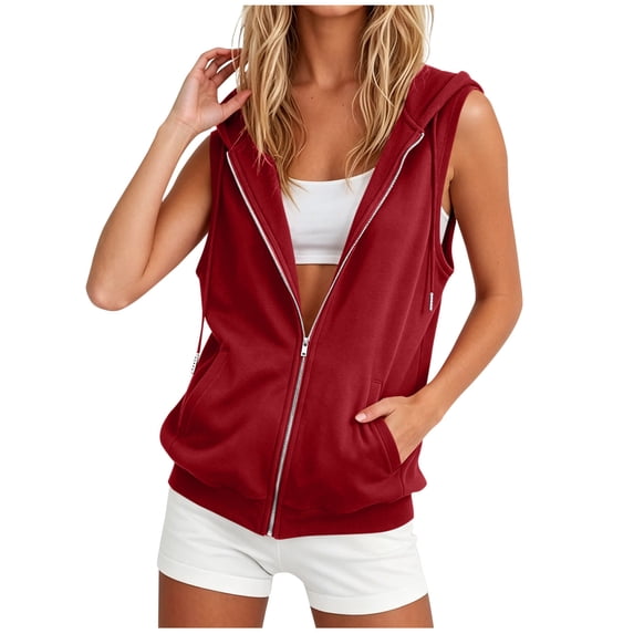 Womens Zip Up Hoodie Vest Oversized Sleeveless Lightweight Sweatshirts Fall Casual Loose Fit Jackets with Pockets
