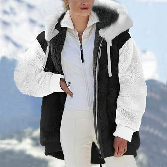 Womens Zip Up Hoodie Winter Coats for Women Plus Size Thick Warm Cashmere Parka with Fur Hood Fashion Windproof Puffer Jacket Big Collar Outerwear Ropa Para Mujer