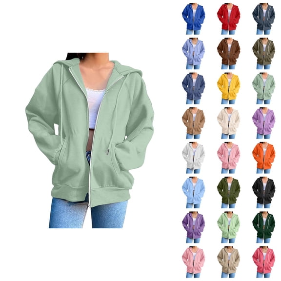 Womens Zip Up Hoodies 2026 Fall Winter Casual Long Sleeve Plain Hoodie Sweatshirt with Pockets Jacket Coat Outerwear