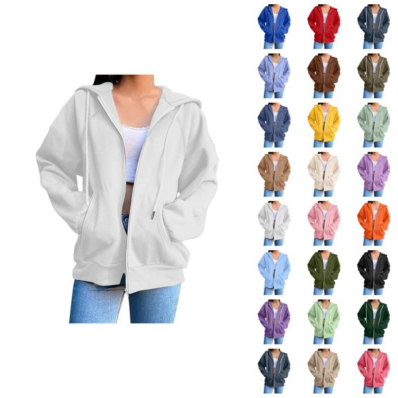 Womens Zip Up Hoodies 2026 Fall Winter Casual Long Sleeve Plain Hoodie Sweatshirt with Pockets Jacket Coat Outerwear