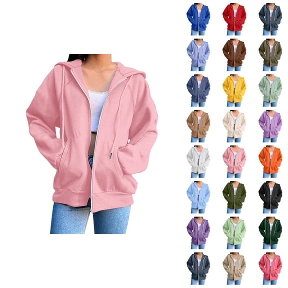 Womens Zip Up Hoodies 2026 Fall Winter Casual Long Sleeve Plain Hoodie Sweatshirt with Pockets Jacket Coat Outerwear