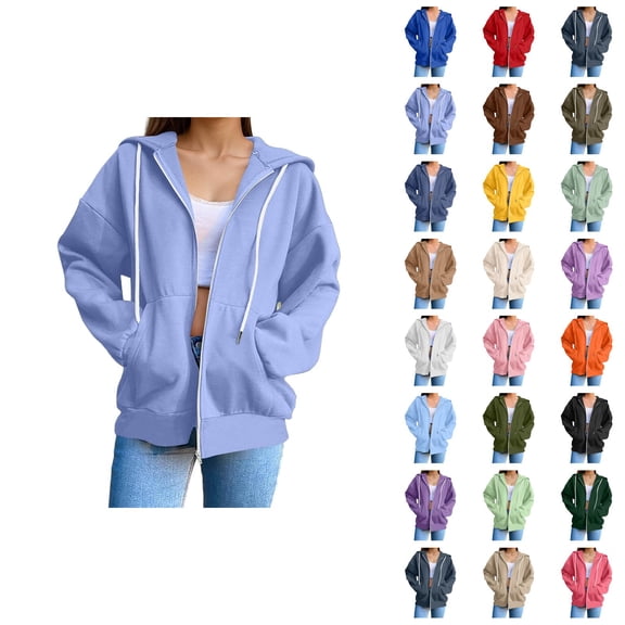 Womens Zip Up Hoodies 2026 Fall Winter Casual Long Sleeve Plain Hoodie Sweatshirt with Pockets Jacket Coat Outerwear