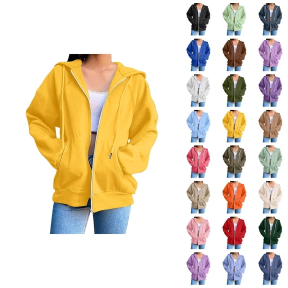 Womens Zip Up Hoodies 2026 Fall Winter Fashion Long Sleeve Plain Hoodie Sweatshirt Jacket Coat Outerwear with Pockets
