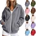 thumbnail image 1 of Womens Zip Up Hoodies 2026 Y2K Casual Long Sleeve Zipper Sweatshirts Fall Winter Comfy Track Jackets with Pockets, 2XL, 1 of 6