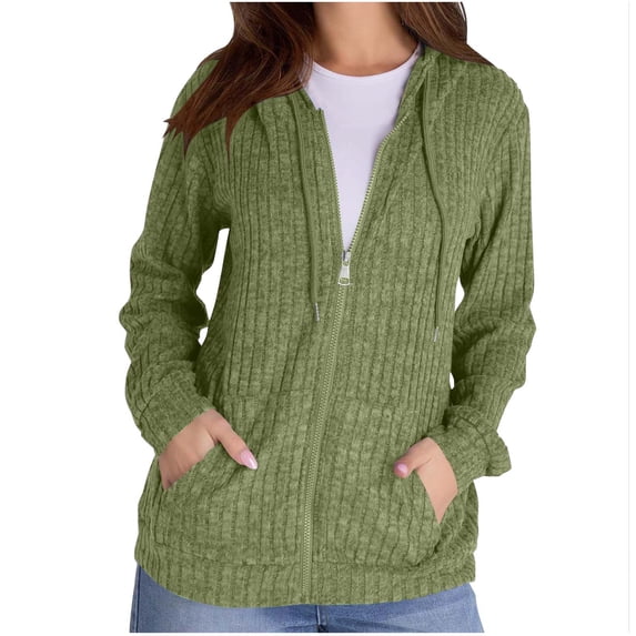 Womens Zip Up Hoodies Casual Solid Color Long Sleeve Hooded Coat Fall Winter Trendy Comfy Daily Jacket with Pockets Green S