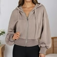 thumbnail image 1 of Womens Zip Up Hoodies Cropped Sweatshirts Zip Jackets Fall Y2K Outfits (Khaki XL), 1 of 4