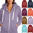thumbnail image 1 of Womens Zip Up Hoodies Dqueduo Women's Casual Hooded Slim Zip Fleece Sweater Coat – Fashion Winter Outwear Purple XL, 1 of 6