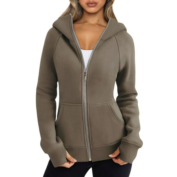 Womens Zip Up Hoodies Fleece Jackets Oversized Sweatshirts Fall Fashion Outfits Sweaters Winter Clothes Coffee Color S