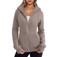 thumbnail image 1 of Womens Zip Up Hoodies Fleece Jackets Oversized Sweatshirts Fall Fashion Outfits Sweaters Winter Clothes Khaki M, 1 of 9