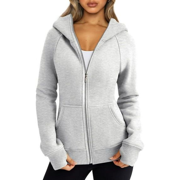 Womens Zip Up Hoodies Fleece Jackets Sweatshirts Fall Outfits Sweaters With Pockets Winter Y2k Clothes