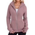 thumbnail image 1 of Womens Zip Up Hoodies Fleece Soft Y2k Solid Color Long Sleeve Thumb Hole Jackets with Pockets Fall Winter Comfy Warm Tops, 1 of 6