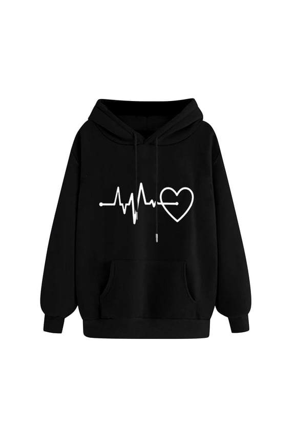 Womens Zip Up Hoodies Heart Shape Printed Long Sleeve Hoodies Valentine's Day Drawstring Pullover Tops
