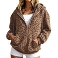 thumbnail image 1 of Womens Zip Up Hoodies Leopard Print Quarter Zip Pullover Hooded Relaxed Fit Long Sleeve Sweatshirts with Kangaroo Pocket, 1 of 5