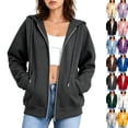 thumbnail image 1 of Womens Zip Up Hoodies Long Sleeve Fall Oversized Sweatshirts with Pockets 2026 Fall Fashion Jacket Dark Gray XXL, 1 of 1