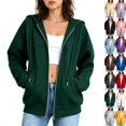 thumbnail image 1 of Womens Zip Up Hoodies Long Sleeve Fall Oversized Sweatshirts with Pockets 2026 Fall Fashion Jacket Green L, 1 of 1