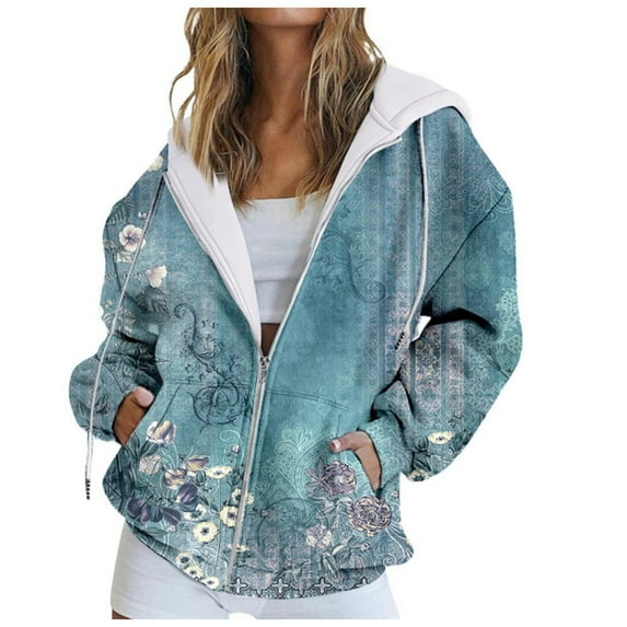 Womens Zip Up Hoodies Long Sleeve Oversized Sweatshirts Fleece Jacket Pockets 2024 Fall Outfits Fashion Clothes