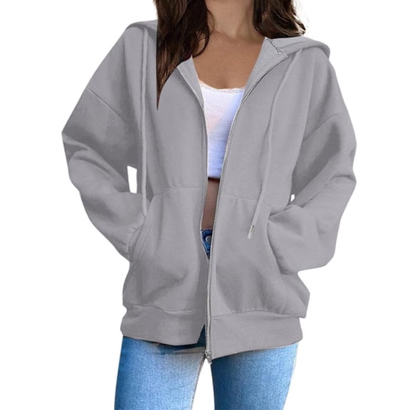 Womens Zip Up Hoodies Long Sleeve Oversized Sweatshirts Y2K Jacket Pockets Patchwork Design T-Shirt Hoodie for Women, Limited Time Offer