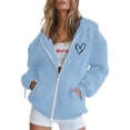 thumbnail image 1 of Womens Zip Up Hoodies Long Sleeve Oversized Sweatshirts Y2k Jackets with Heart Print Design (Light Blue S), 1 of 3