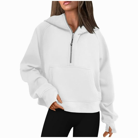 Womens Zip Up Hoodies, Long Sleeve Pullover for Women Fall Fashion Loose Fit Solid Color Hooded Sweatshirts with Pockets S-2XL