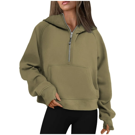Womens Zip Up Hoodies, Long Sleeve Pullover for Women Fall Fashion Loose Fit Solid Color Hooded Sweatshirts with Pockets S-2XL