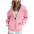 Womens Zip Up Hoodies Long Sleeve Solid Color Pocket Jackets Sweatshirt ...