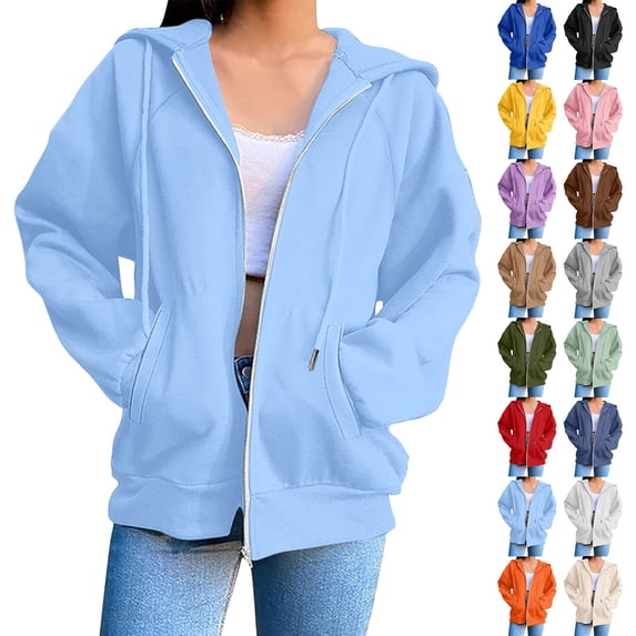 Womens Zip Up Hoodies Long Sleeve Spring Fall Sweatshirts Lightweight Oversized Hooded Jackets Navy XL