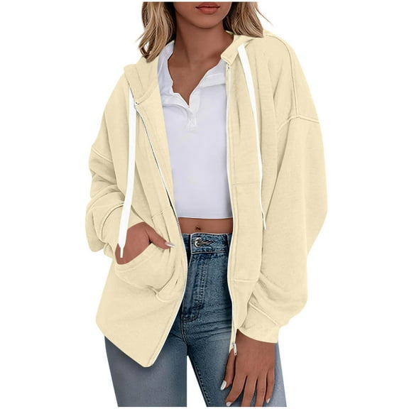 Womens Zip Up Hoodies Long Sleeve Sweatshirts Fall Outfits Casual Oversized Full Zip Hooded Jacket 2025 Fashion with Pockets