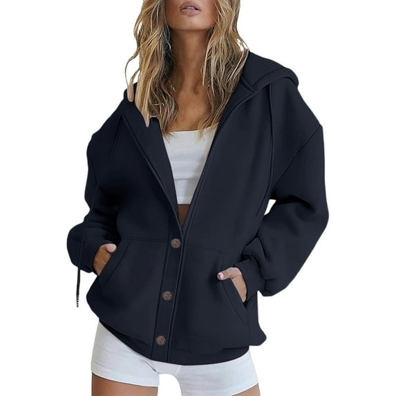 Womens Zip Up Hoodies Long Sleeve Sweatshirts Jackets Fall Outfits Button Loose Winter Casual Fashion Pockets Coat S-2XL