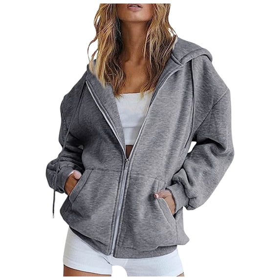 Womens Zip Up Hoodies Long Sleeve Sweatshirts Y2K Jacket with Pockets (GY2 L)