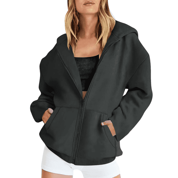 Womens Zip Up Hoodies Oversized Long Sleeve Sweatshirts Fall Fashion Jackets Autumn Winter Cozy Casual Hooded with Pockets