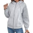thumbnail image 1 of Womens Zip Up Hoodies Oversized Sweatshirt Long Sleeve Fleece Jackets Coat Workout Light Gray M, 1 of 9