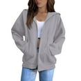 thumbnail image 1 of Womens Zip Up Hoodies Oversized Sweatshirts Fall School Fashion Outfits Casual Jackets 2025 Winter Clothes Gray L, 1 of 3