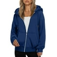 thumbnail image 1 of Womens Zip Up Hoodies Oversized Sweatshirts Fall School Fashion Outfits Casual Jackets 2025 Winter Clothes Royal Blue L, 1 of 2