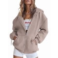 thumbnail image 1 of Womens Zip Up Hoodies Oversized Sweatshirts Fall School Fashion Outfits Casual Jackets Winter Clothes Brown M, 1 of 9