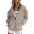 thumbnail image 1 of Womens Zip Up Hoodies Oversized Sweatshirts Fall School Fashion Outfits Casual Jackets Winter Clothes Brown XL, 1 of 7