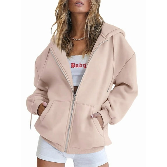 Womens Zip Up Hoodies Oversized Sweatshirts Fall School Fashion Outfits Casual Jackets Winter Clothes Khaki S