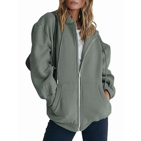 Womens Zip Up Hoodies Oversized Sweatshirts Fall School Fashion Outfits Casual Jackets Winter Clothes Light Green XXXL