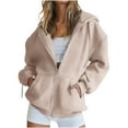thumbnail image 1 of Womens Zip Up Hoodies Oversized Sweatshirts Fall School Fashion Outfits Casual Long Sleeve Jackets Drawstring Solid Coats, 1 of 7
