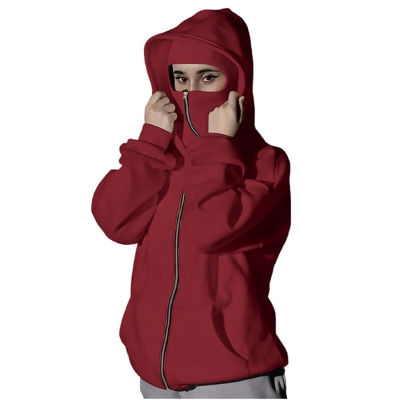 Womens Zip Up Hoodies Sevevn Women's Balaclava Hoodie Zip Up Jacket Double Hooded Sweatshirt Hoodie With Mask Wind Coat