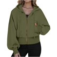 thumbnail image 1 of Womens Zip Up Hoodies Stylish Hooded Casual With Zipper Pocket In Solid Color Army Green Winter Sweatshirts Fall Fashion Outfits 2025 ( L ), 1 of 4